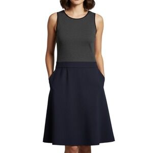 ANN TAYLOR Cute Shift Dress GRAY KNIT UPPER Black Crepe Lower Pockets 00P 00-P